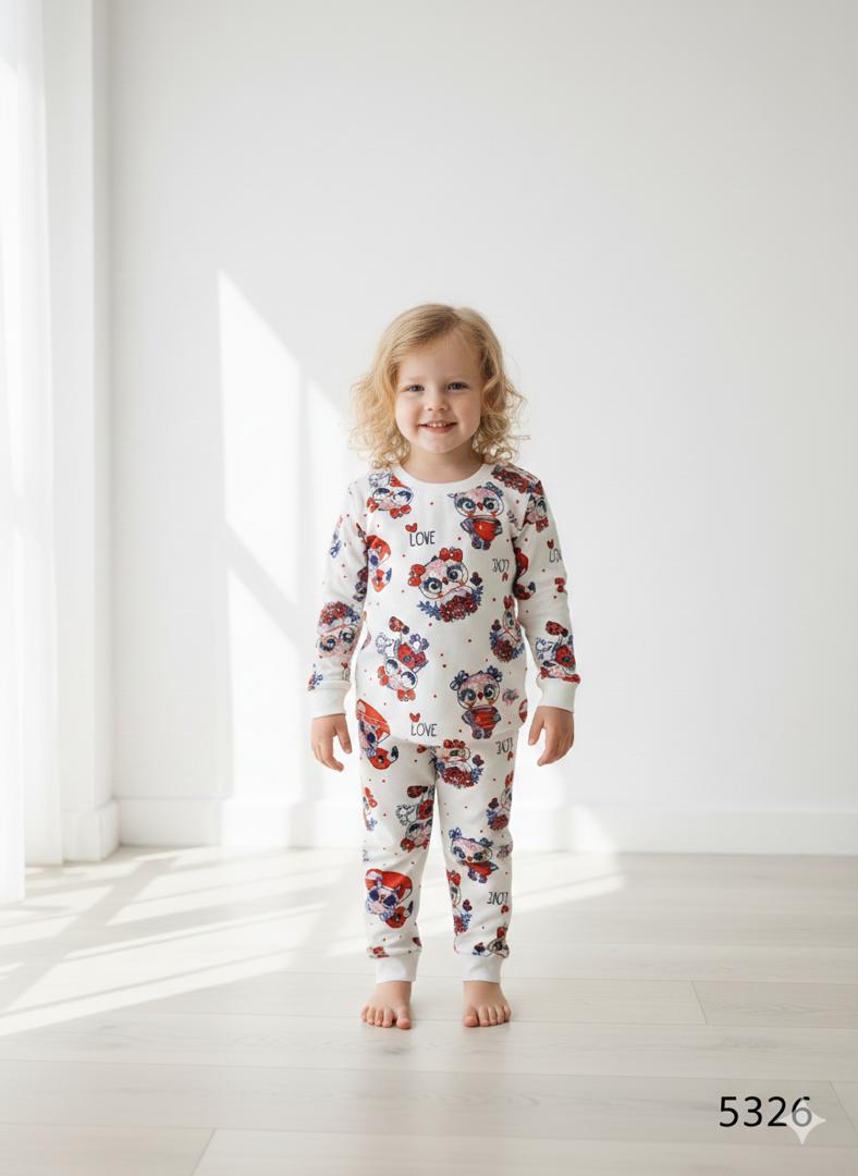 Noha - Baby pajamas, colored and printed with an owl design, long sleeves