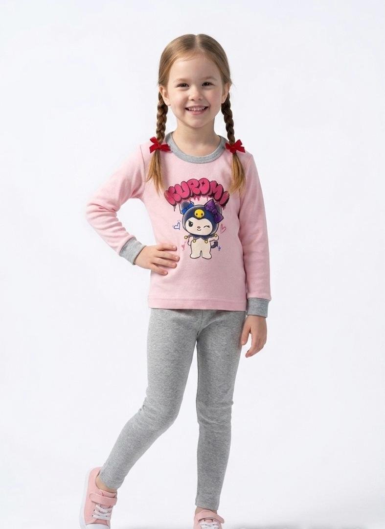 Girls' colorful printed long-sleeve top and pants set 4
