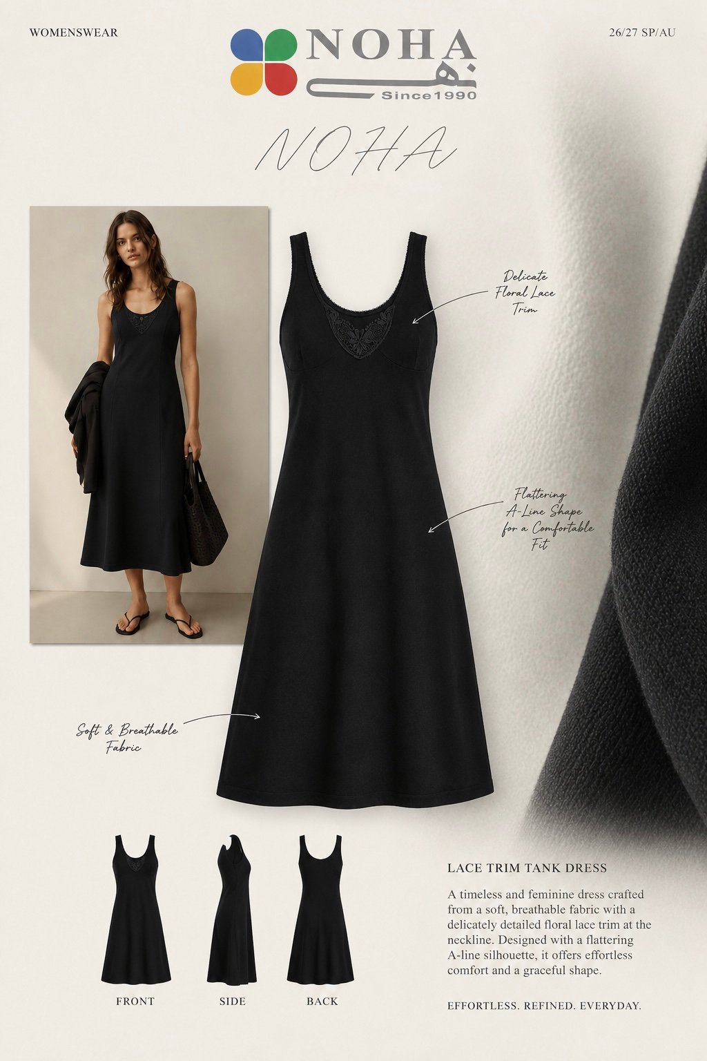 Noha - Black Maksi Recamo women's negligee.