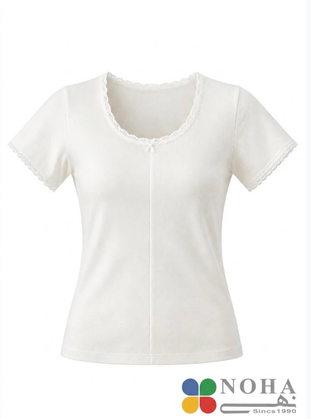 Noha - Women's Short Sleeve White Lace Top
