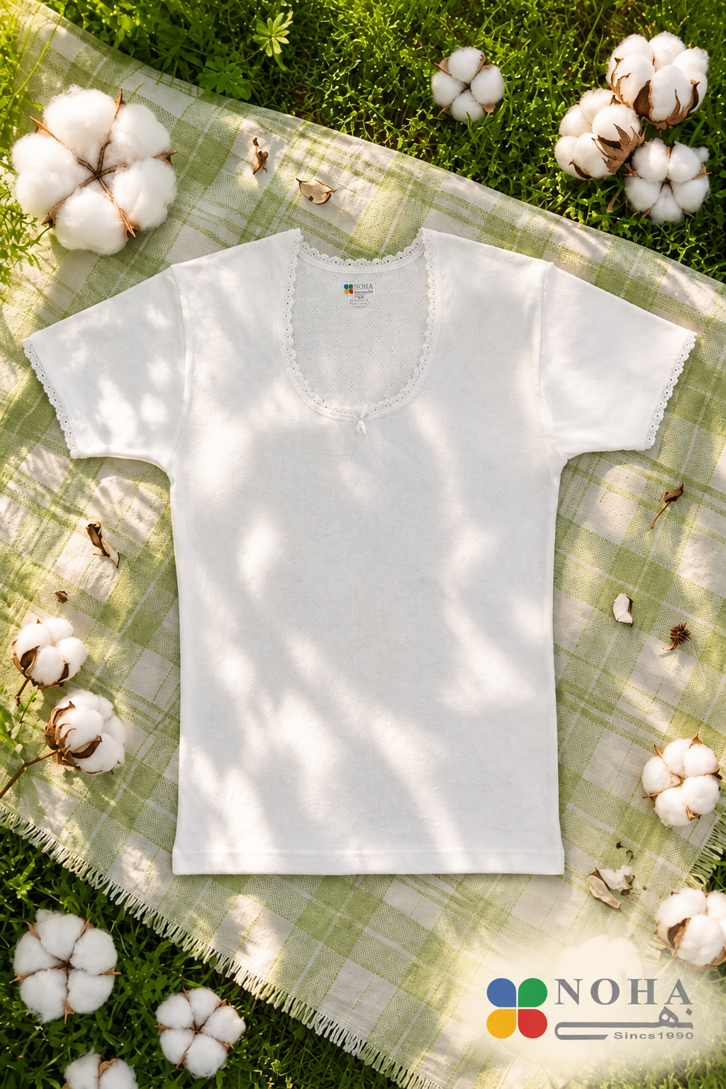 Noha - Women's Short Sleeve White Jacquard Lace Top